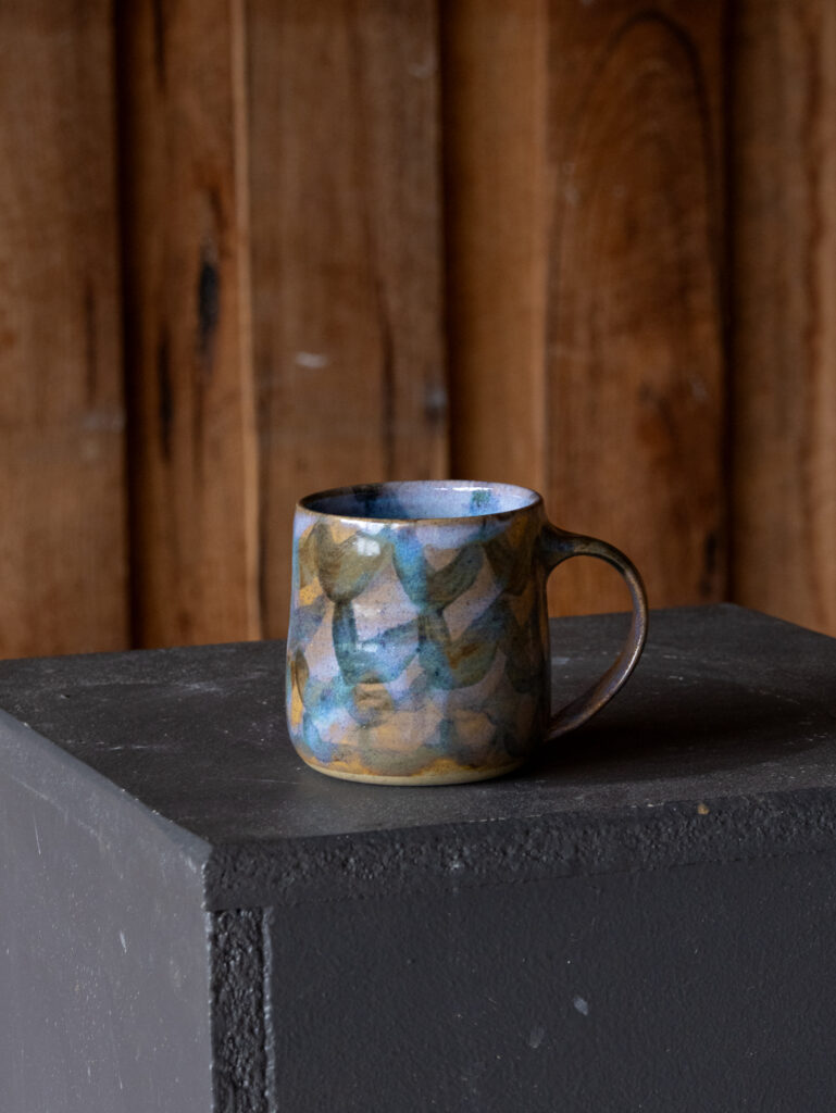 Gellibrand Pottery Mug. Opal blue with repeat design