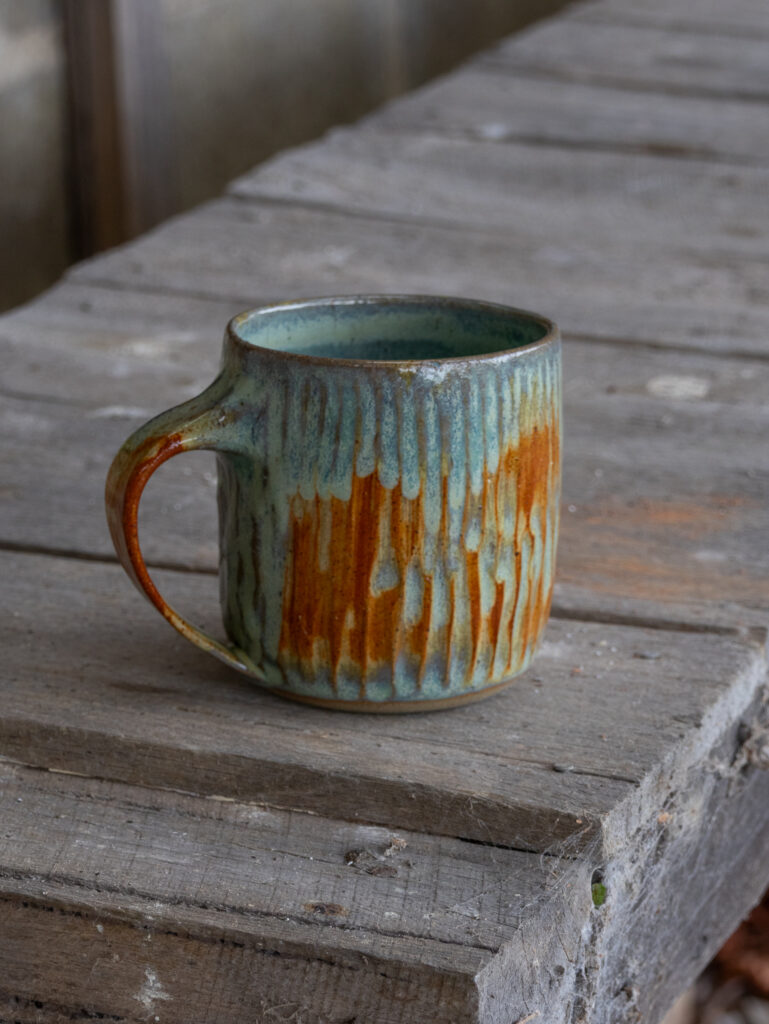 Rutile Green with folk art handmade mug by Gellibrand Pottery
