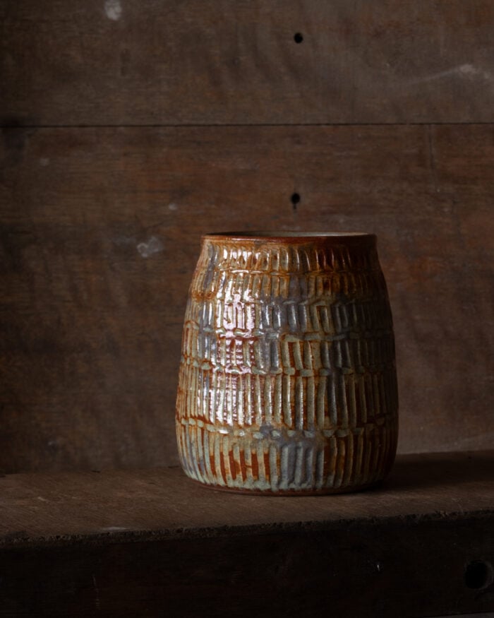 Red Rock Vase. Carved and textured for earthy vibe.