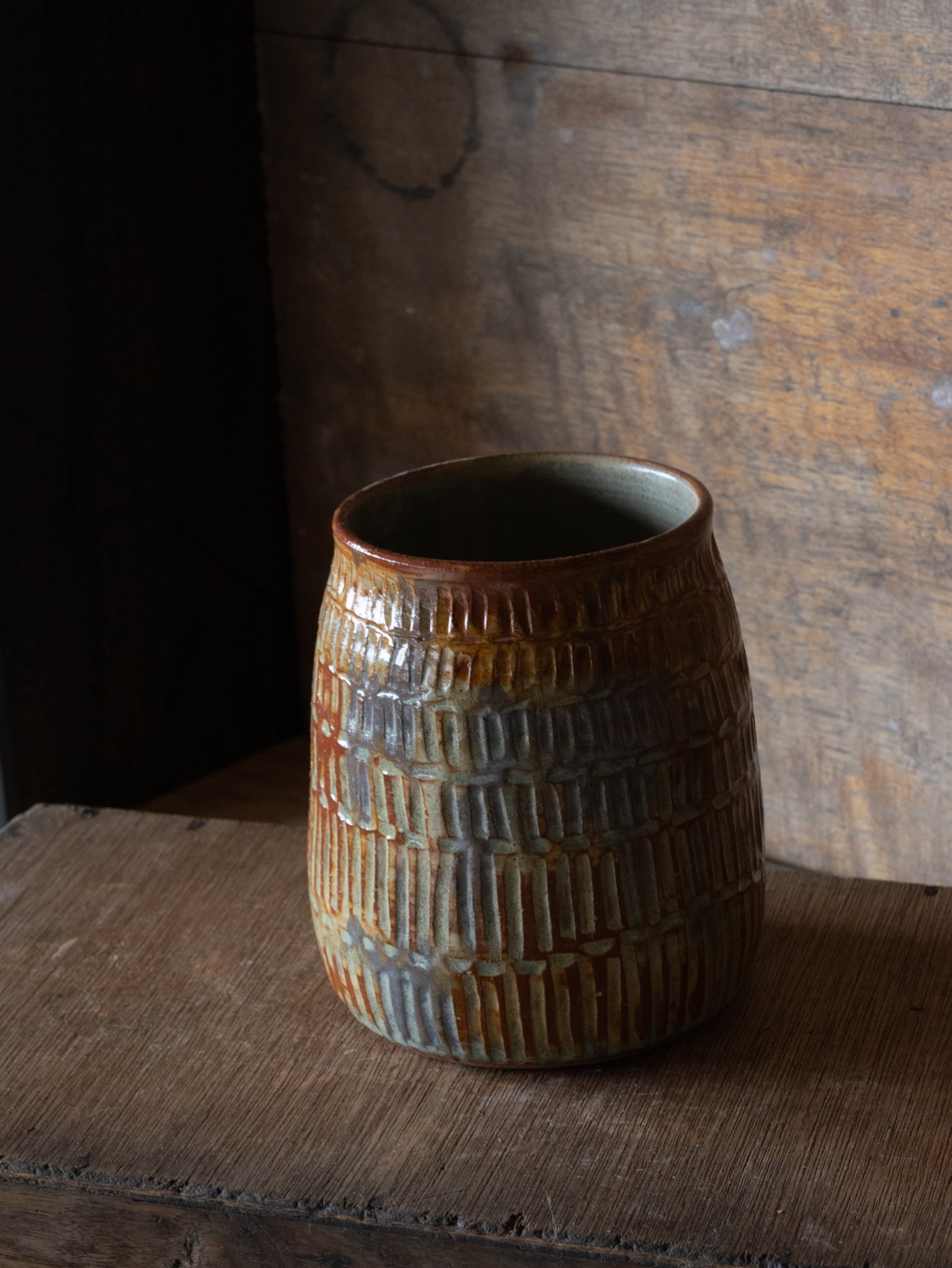 Red Rock Vase. Carved and textured for earthy vibe.
